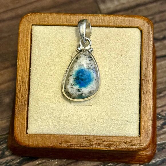 Rare K2 Azurite Necklace Genuine "Blueberry" Jasper Pendant Sterling Silver - Picture 3 of 7